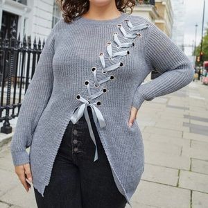 SOLD SHEIN Plus Size Lace Up Sweater